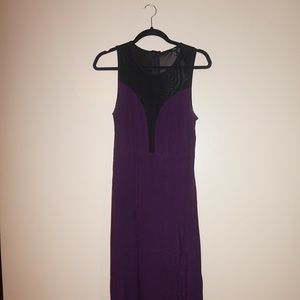Purple mesh front slit long dress